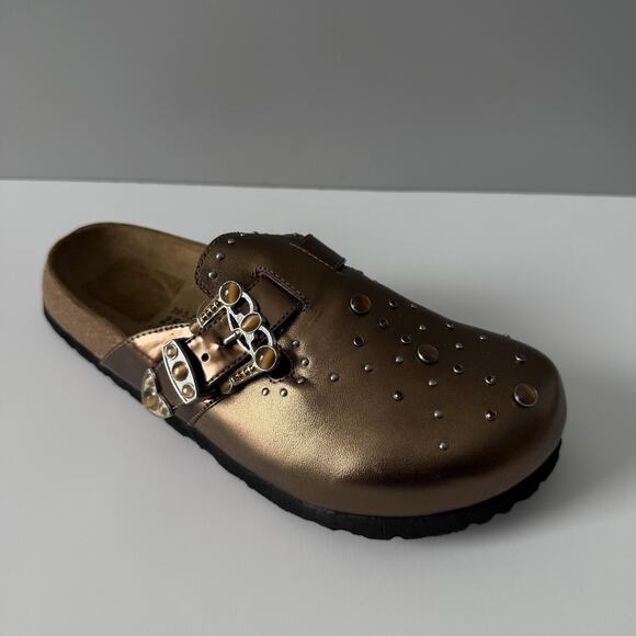 Betula Shoes Womens Size 8 Bronze Metallic Leather Clogs Studded Slip-On Buckle - Picture 1 of 10